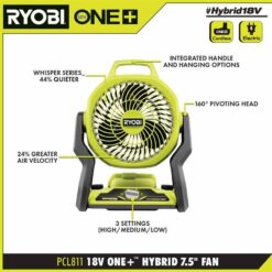 RYOBI ONE+ 18V Cordless Hybrid WHISPER SERIES 7-1/2 in. Fan Kit with 4.0 Ah Battery and Charger PCL811K1