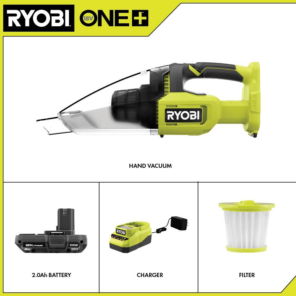RYOBI ONE+ 18V Cordless Multi-Surface Handheld Vacuum Kit with 2.0 Ah Battery and Charger PCL705K