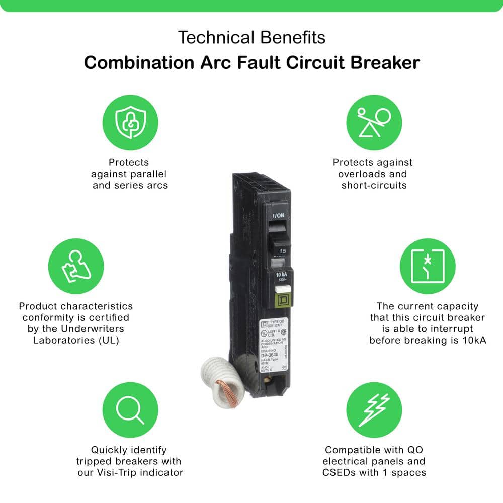 Square D QO 15 Amp Single-Pole Combination Arc Fault Circuit Breaker (QO115CAFIC) QO115CAFIC