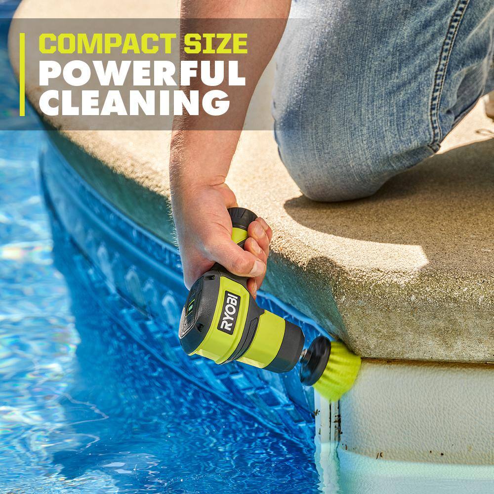 RYOBI USB Lithium Compact Scrubber Kit with 2.0 Ah Battery, USB Charging Cord, and 2 in. Medium Bristle Brush FVG51K