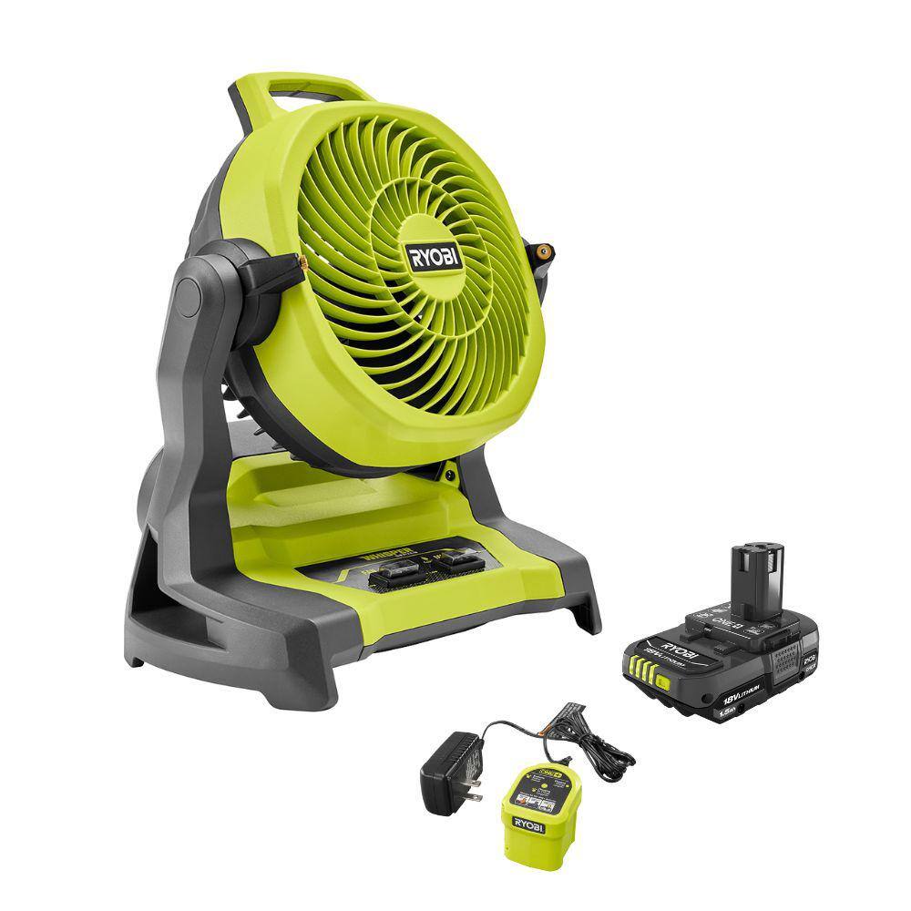 RYOBI ONE+ 18V Cordless 7-1/2 in. Bucket Top Misting Fan Kit with 1.5 Ah Battery and Charger PCL851K