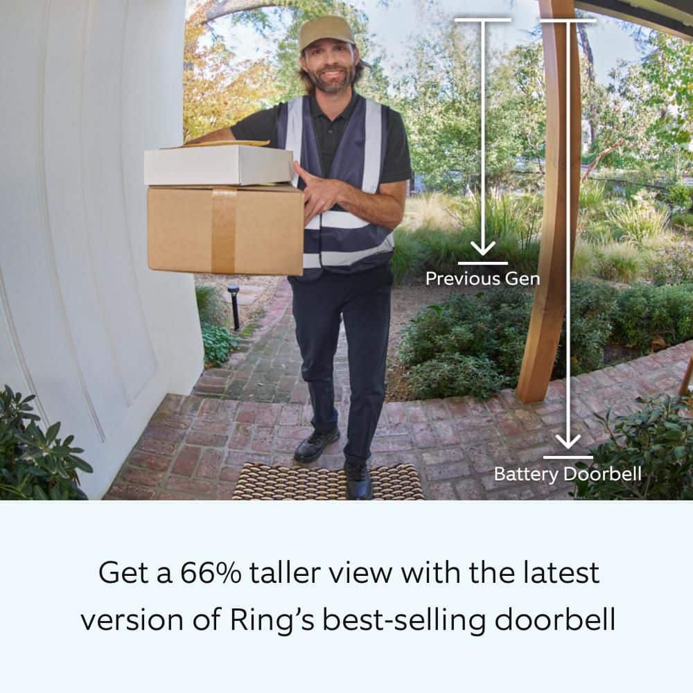 Ring Battery Doorbell with Head-to-Toe HD Video, Live View with 2-Way Talk, and Motion Detection and Alerts - Satin Nickel B0BZWRSRWV