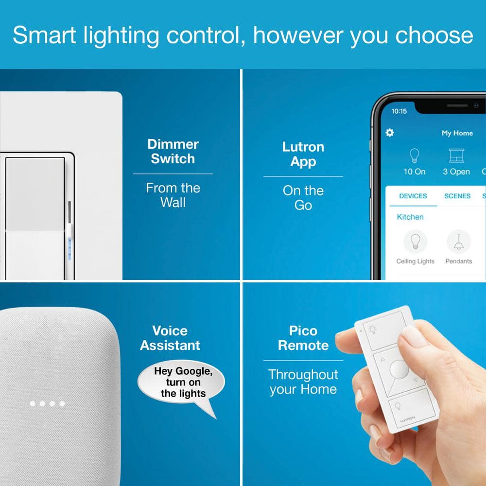 Lutron Diva Smart Dimmer Switch Starter Kit for Caseta Smart Lighting, with Smart Hub + Pico Remote, 150-Watt LED (DVRF-BDG-1D)