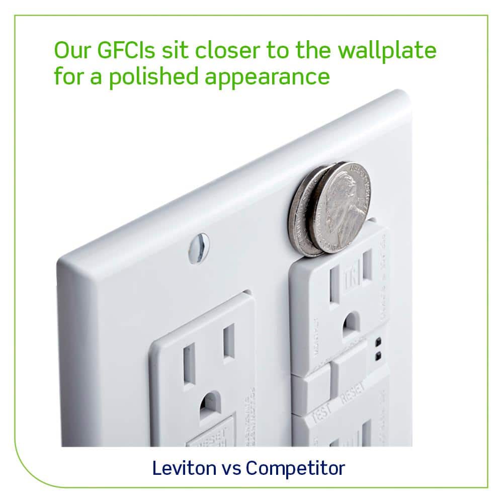 Leviton 15 Amp 125-Volt Duplex SmarTest Self-Test SmartlockPro Tamper Resistant GFCI Outlet, White (4-Pack) M42-GFTR1-04W