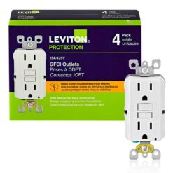 Leviton 15 Amp 125-Volt Duplex Self-Test Slim GFCI Outlet, White (4-Pack) M42-GFNT1-04W