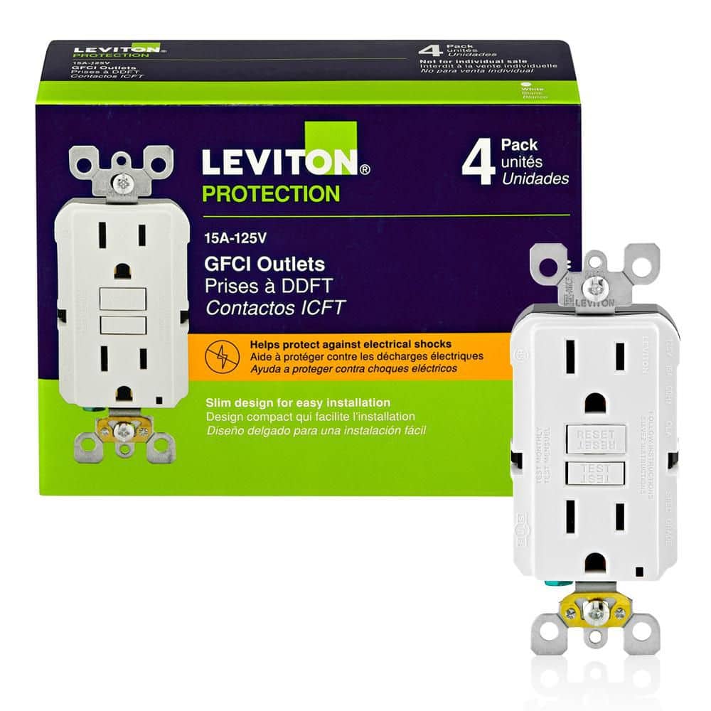 Leviton 15 Amp 125-Volt Duplex Self-Test Slim GFCI Outlet, White (4-Pack) M42-GFNT1-04W