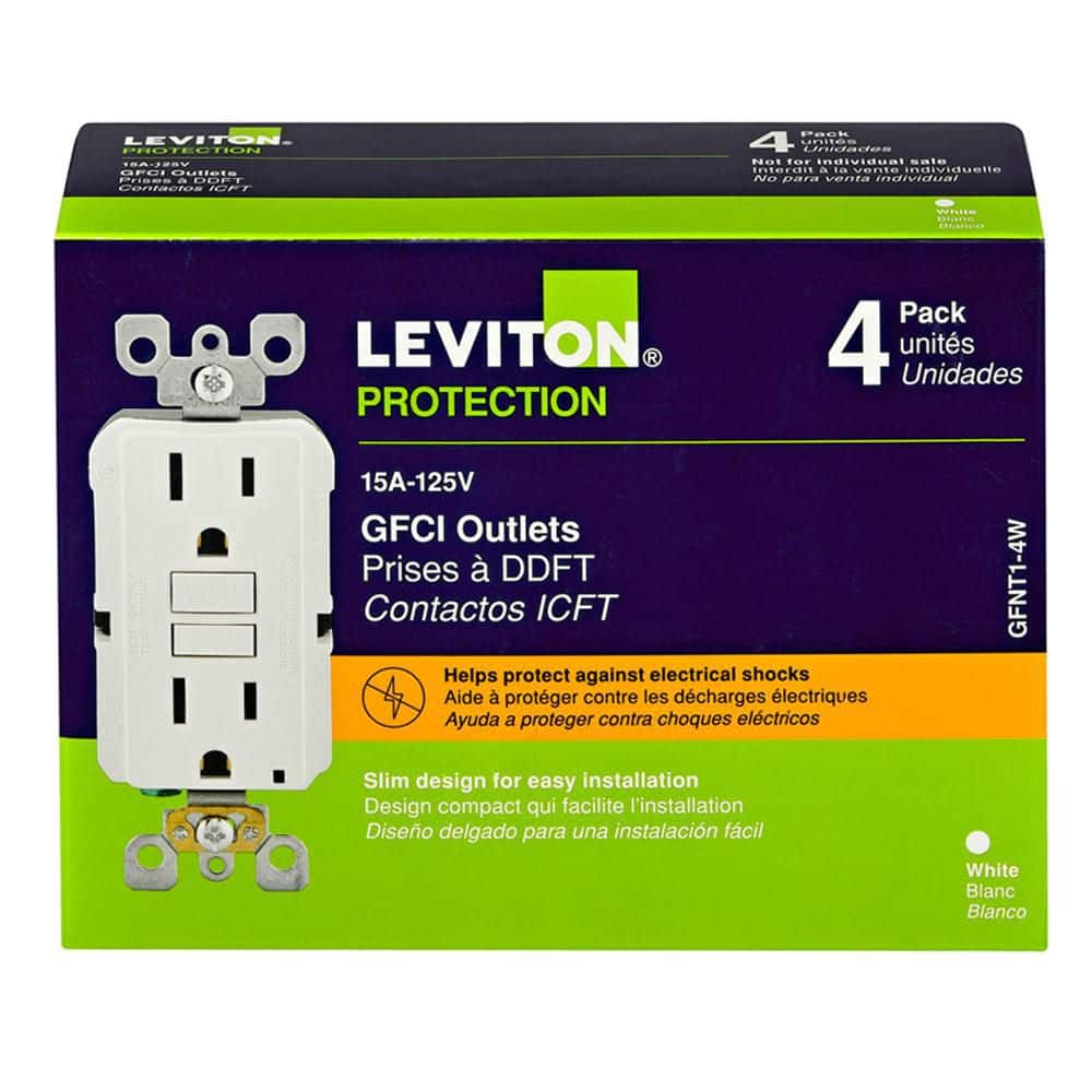 Leviton 15 Amp 125-Volt Duplex Self-Test Slim GFCI Outlet, White (4-Pack) M42-GFNT1-04W