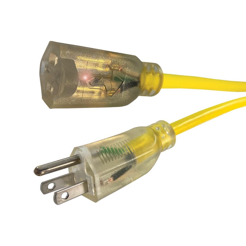 Husky 100 ft. 14/3 Medium Duty Indoor/Outdoor Extension Cord with Lighted End, Yellow 73100HY
