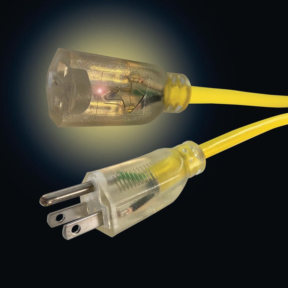 Husky 100 ft. 14/3 Medium Duty Indoor/Outdoor Extension Cord with Lighted End, Yellow 73100HY