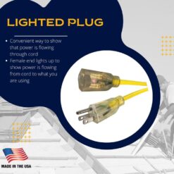 Husky 100 ft. 14/3 Medium Duty Indoor/Outdoor Extension Cord with Lighted End, Yellow 73100HY