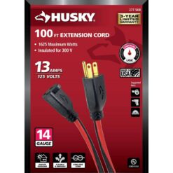 Husky 100 ft. 14/3 Medium Duty Indoor/Outdoor Extension Cord, Red/Black 63100HY