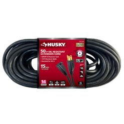 Husky 50 ft. 14/3 Medium Duty Indoor/Outdoor Oil Resistant Extension Cord, Black 57050BLKHY