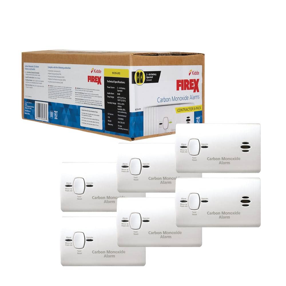 Kidde Firex AA Battery Powered Carbon Monoxide Detector, Slide Out Battery Door (6-Pack) 21029900