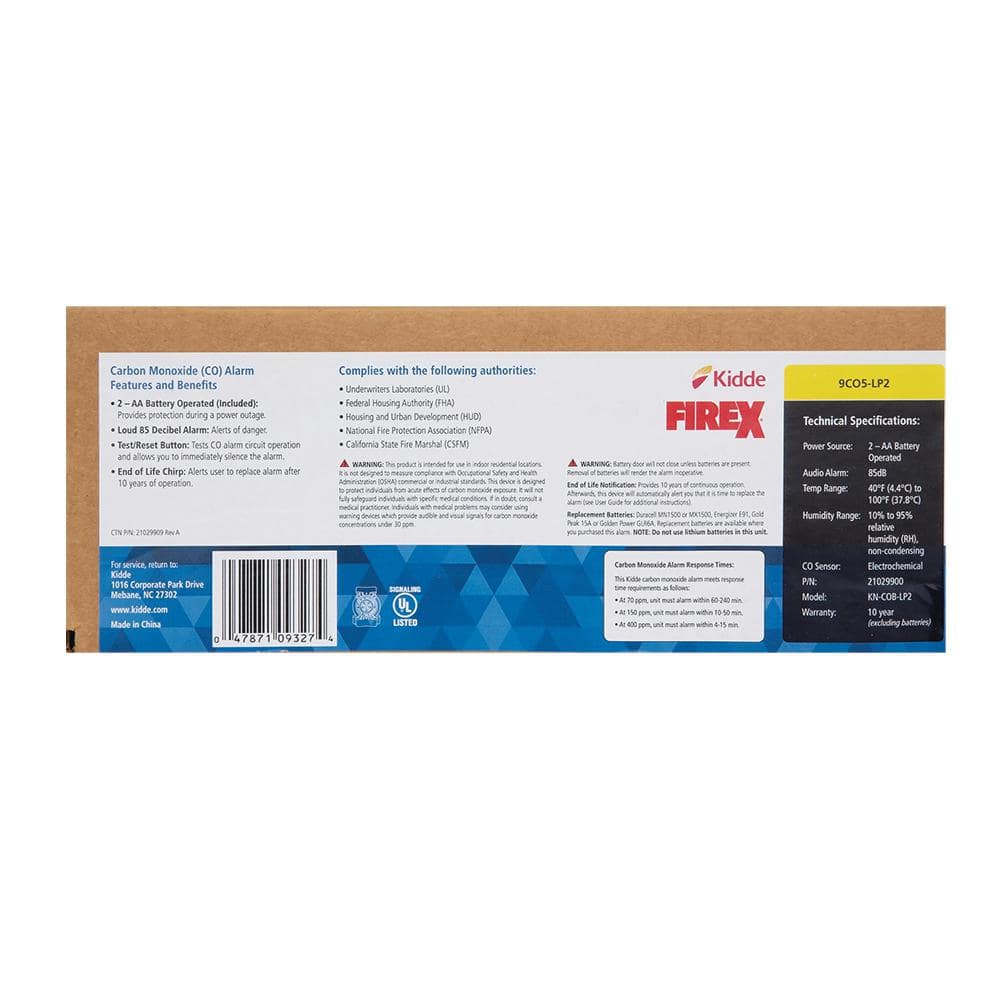 Kidde Firex AA Battery Powered Carbon Monoxide Detector, Slide Out Battery Door (6-Pack) 21029900