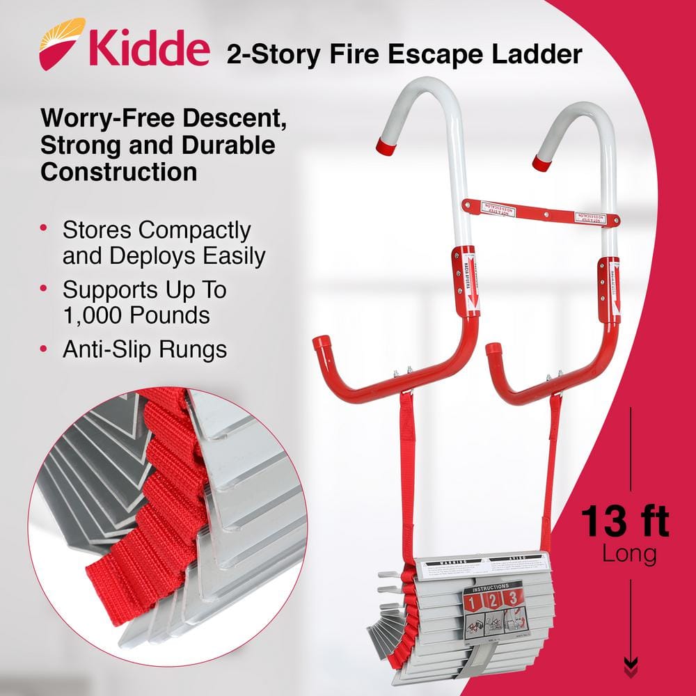 Kidde Fire Escape Ladder, 2-Story, 13 ft. Long, 1,000 lb. Load Capacity 21030942
