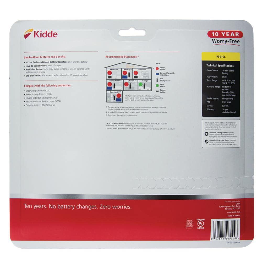 Kidde 10 Year Worry -Free Battery Powered Smoke Detector with Photoelectric Sensor (2-Pack) 21029898