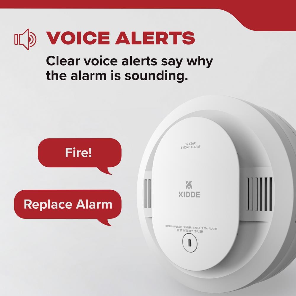Kidde 10-Year Battery Powered Smoke Detector with Photoelectric Sensor and Voice Alerts 21033065