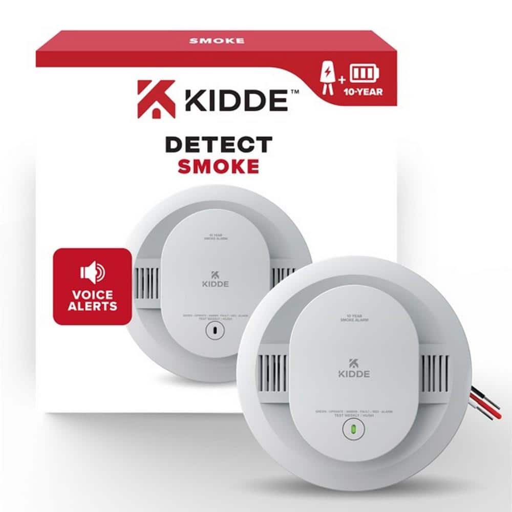 Kidde Hardwired Smoke Detector with 10-Year Battery Backup, Voice Alerts, Interconnectable and LED Warning Lights 21033154