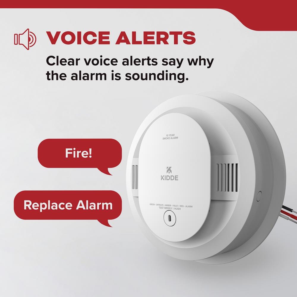 Kidde Hardwired Smoke Detector with 10-Year Battery Backup, Voice Alerts, Interconnectable and LED Warning Lights 21033154