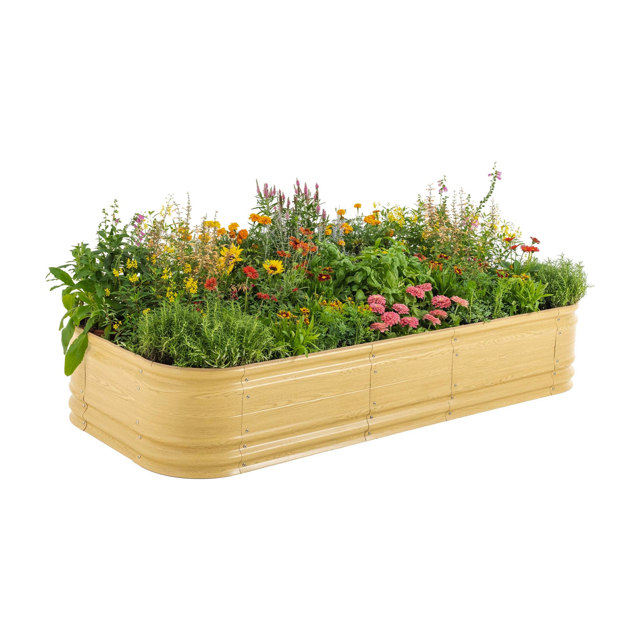 Vego Garden 45-cu ft 48-in W x 96-in L x 17-in H Sunlit Oak Galvanized Metal Raised Garden Bed