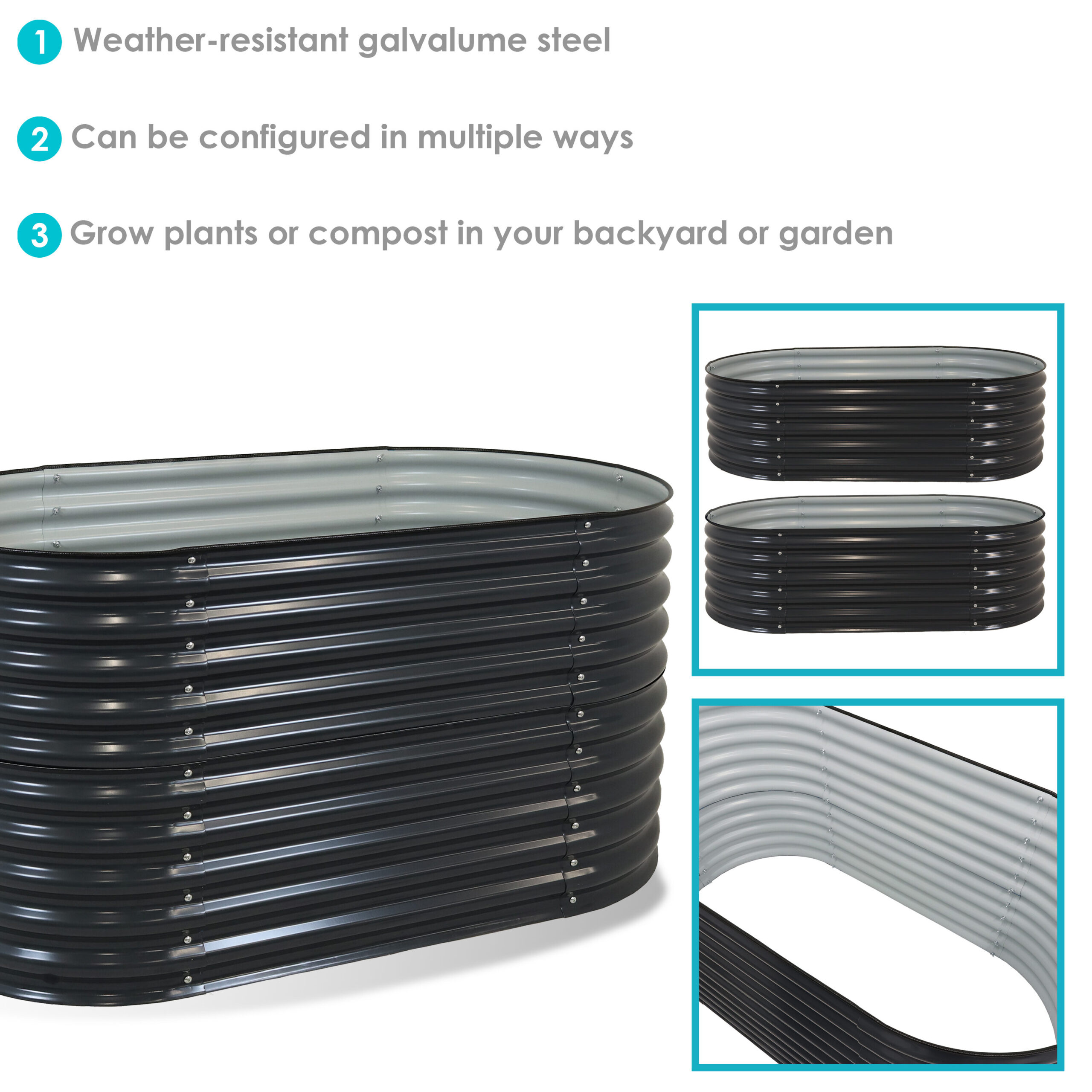 Sunnydaze Decor 62.5-in W x 32-in L x 32-in H Elevated Dark Gray Galvanized Metal Raised Garden Bed