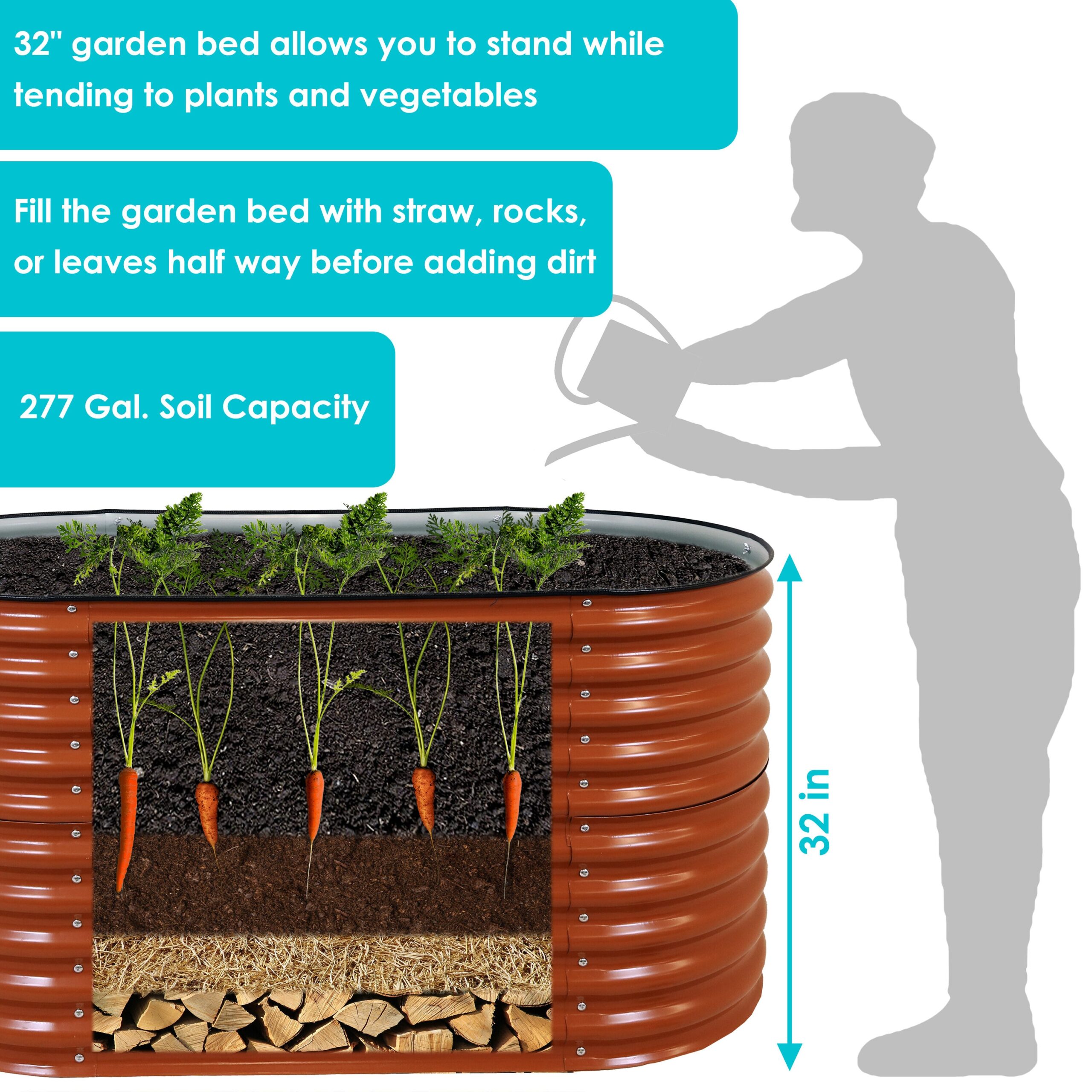 Sunnydaze Decor 62.5-in W x 32-in L x 32-in H Elevated Brown Galvanized Metal Raised Garden Bed