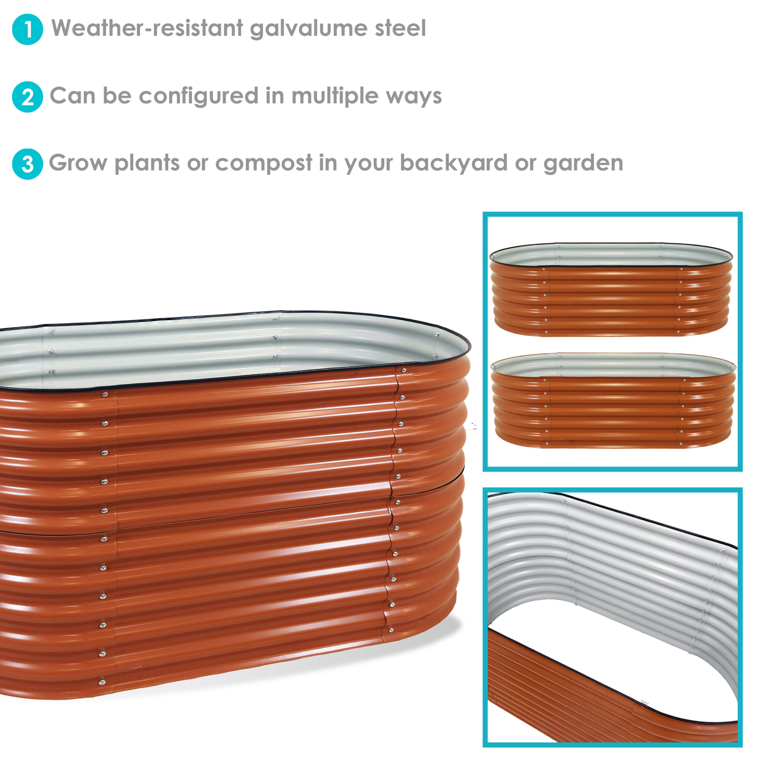 Sunnydaze Decor 62.5-in W x 32-in L x 32-in H Elevated Brown Galvanized Metal Raised Garden Bed