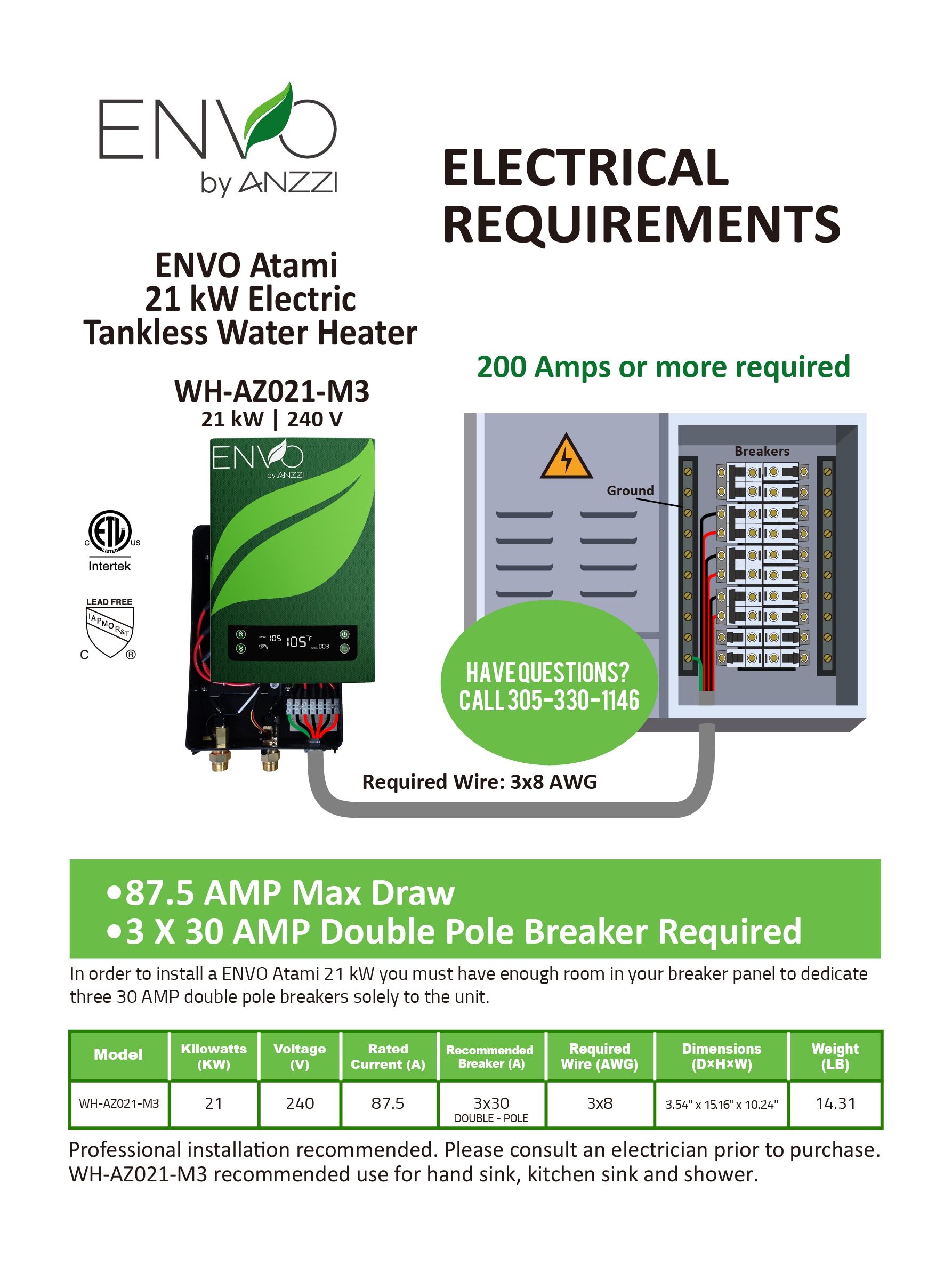 ANZZI ENVO 240-Volt 21-kW-kW 4-GPM Point Of Use Tankless Electric Water Heater