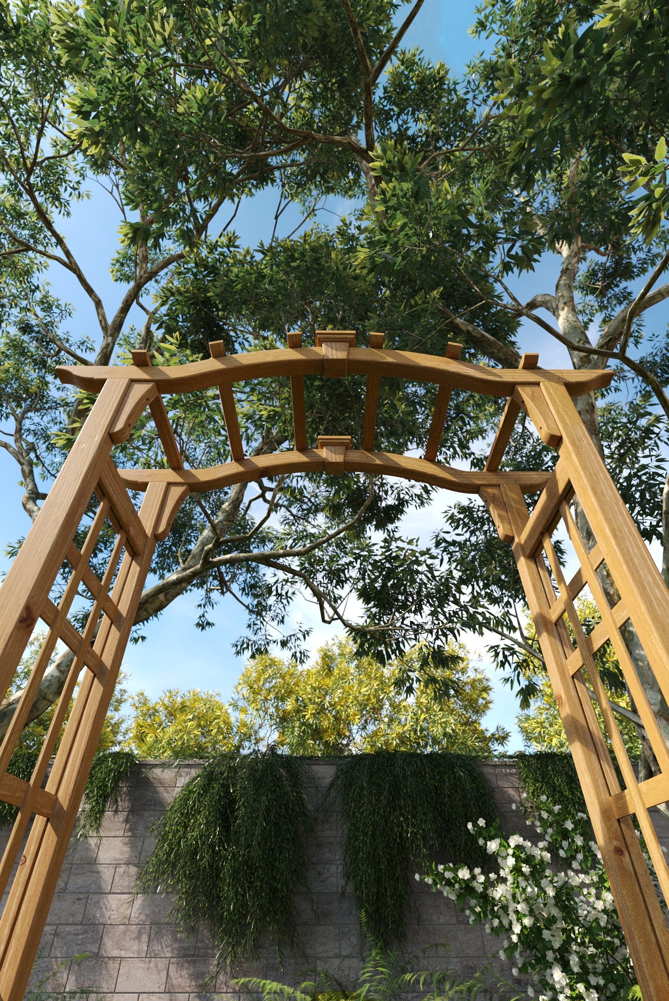 Vita Mezza 4.92-ft W x 7.13-ft H Flat Golden Brown Cedar Garden Arbor