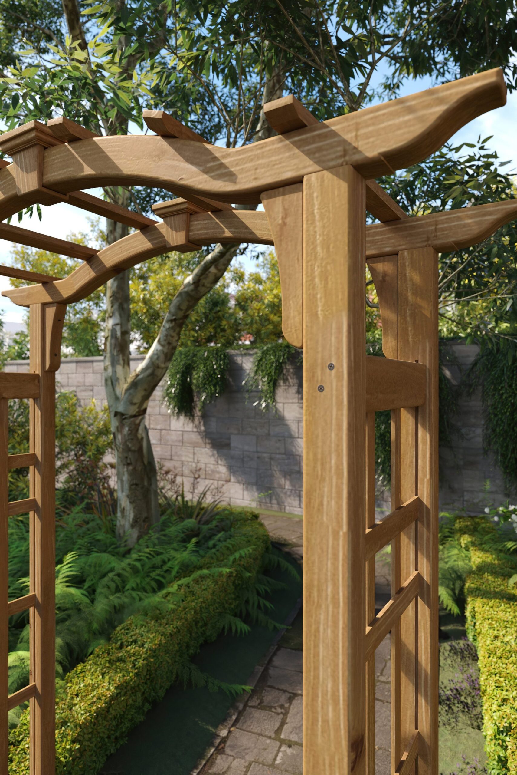 Vita Mezza 4.92-ft W x 7.13-ft H Flat Golden Brown Cedar Garden Arbor
