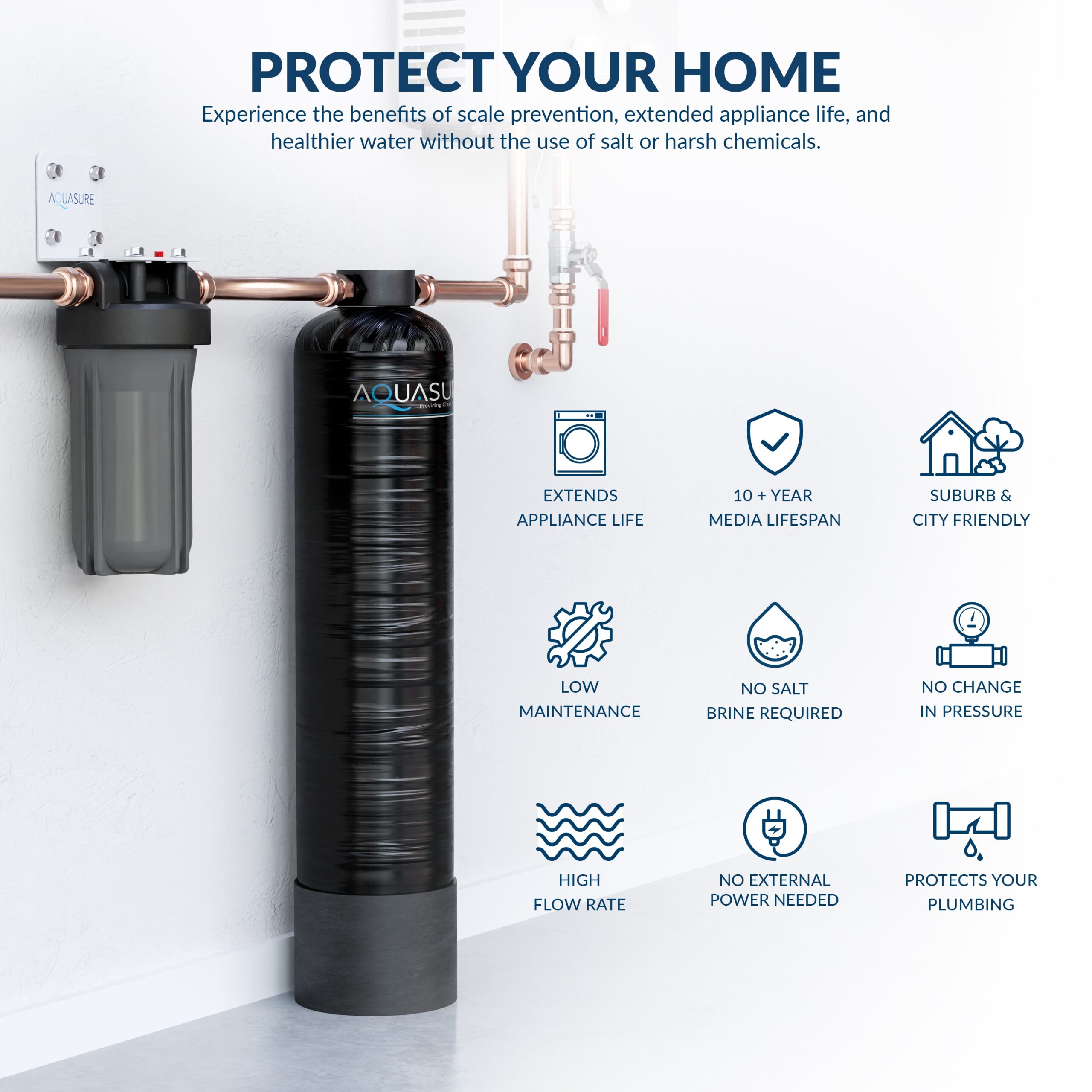 AQUASURE Serene Series Dual-stage 10-GPM Scale control media Hard water Whole House Water Filtration System