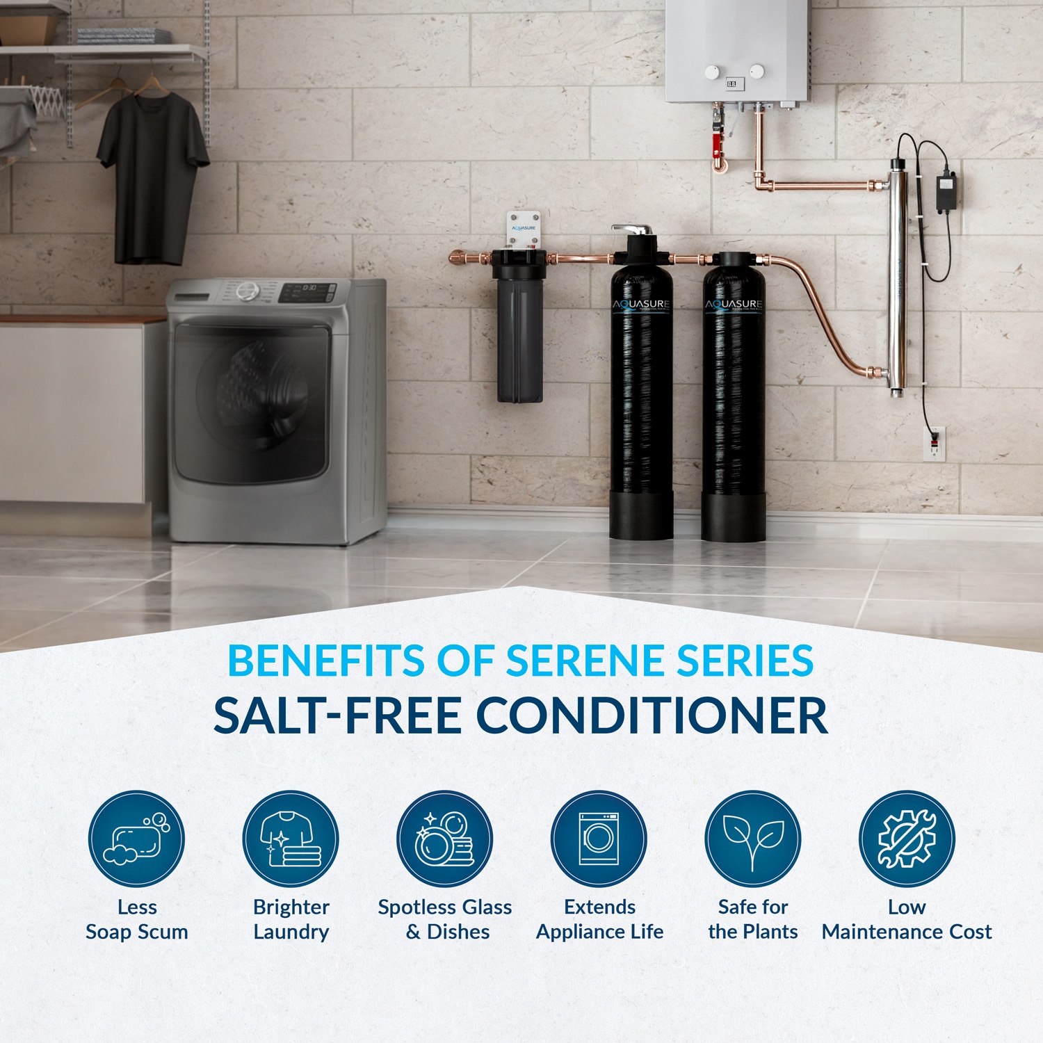 AQUASURE Serene Series Dual-stage 10-GPM Scale control media Hard water Whole House Water Filtration System