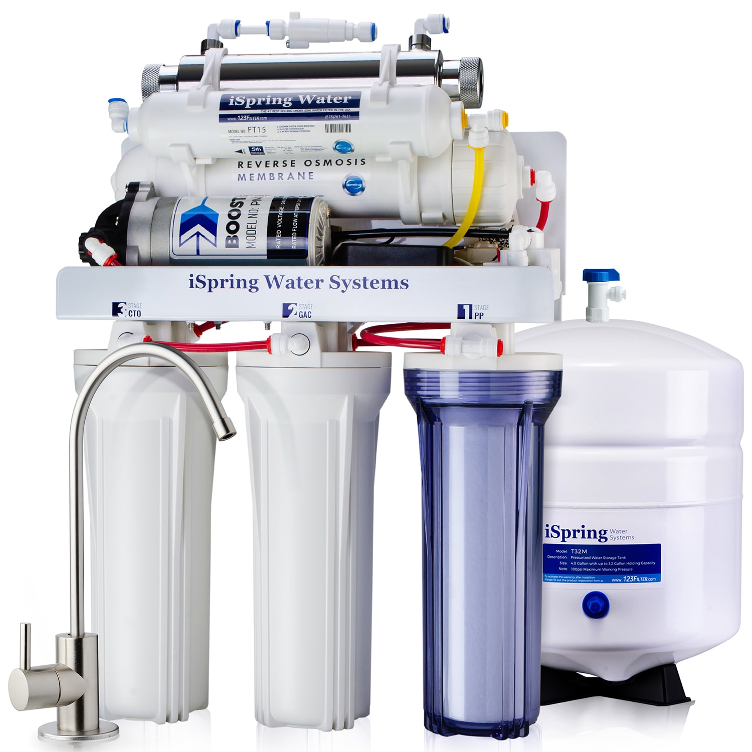 iSpring RCC1UP 100GPD RO with UV Filter Mechanical Filtration Reverse Osmosis Filtration Under Sink Water Filtration System