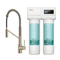 Kraus Purita Dual-stage Carbon Block Under Sink Water Filtration System with Spot Free Antique Champagne Bronze Faucet
