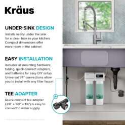 Kraus Purita Dual-stage Carbon Block Under Sink Water Filtration System with Spot Free Antique Champagne Bronze Faucet