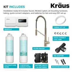 Kraus Purita Dual-stage Carbon Block Under Sink Water Filtration System with Spot Free Antique Champagne Bronze Faucet