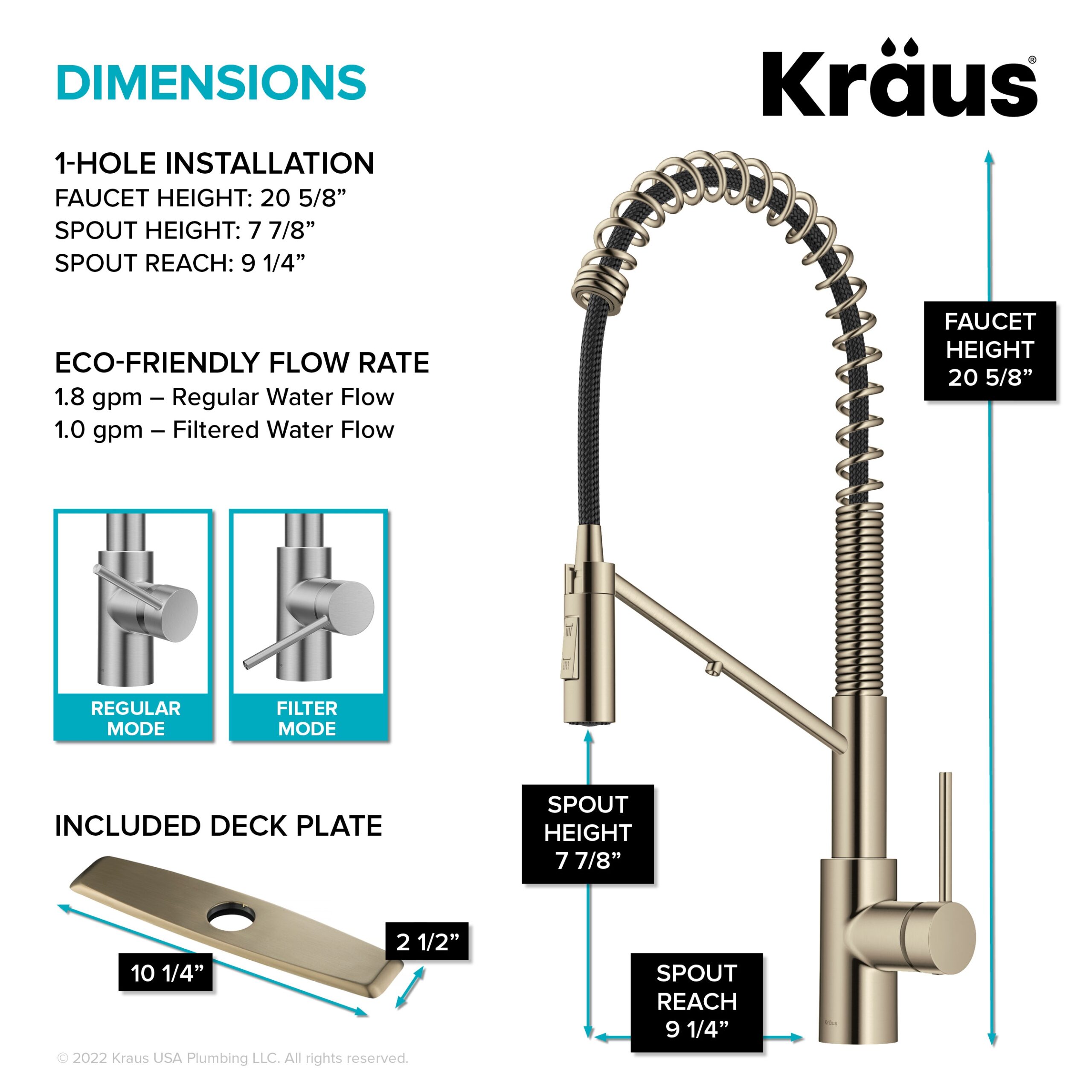 Kraus Purita Dual-stage Carbon Block Under Sink Water Filtration System with Spot Free Antique Champagne Bronze Faucet