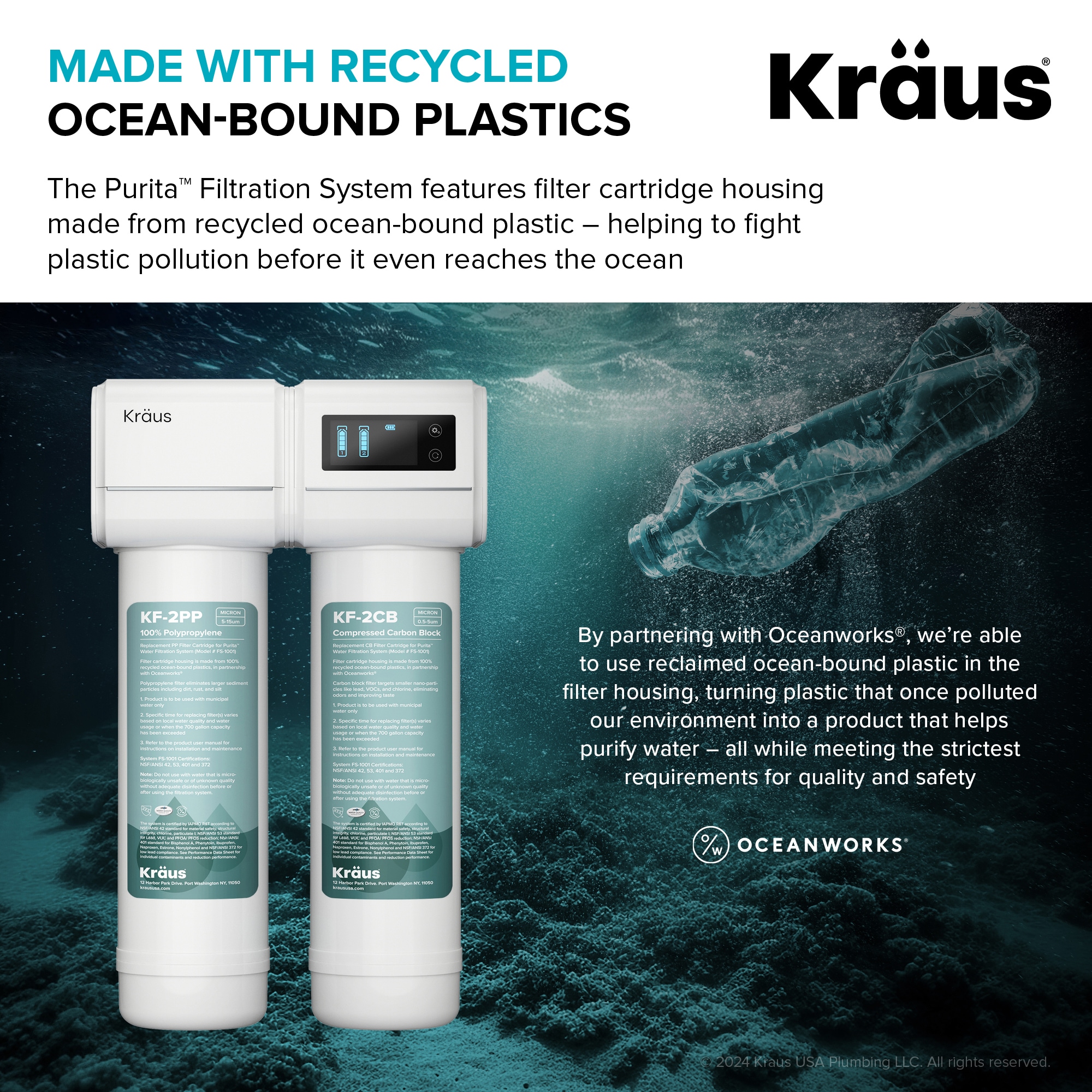 Kraus Purita Dual-stage Carbon Block Under Sink Water Filtration System with Spot Free Antique Champagne Bronze Faucet