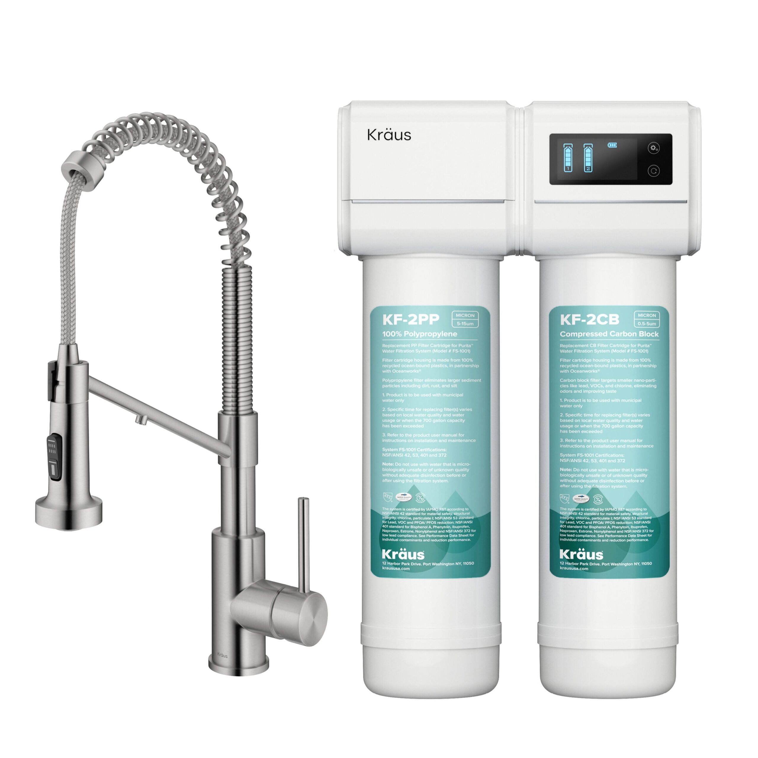 Kraus Purita Dual-stage Carbon Block Under Sink Water Filtration System with Spot Free Stainless Steel Faucet