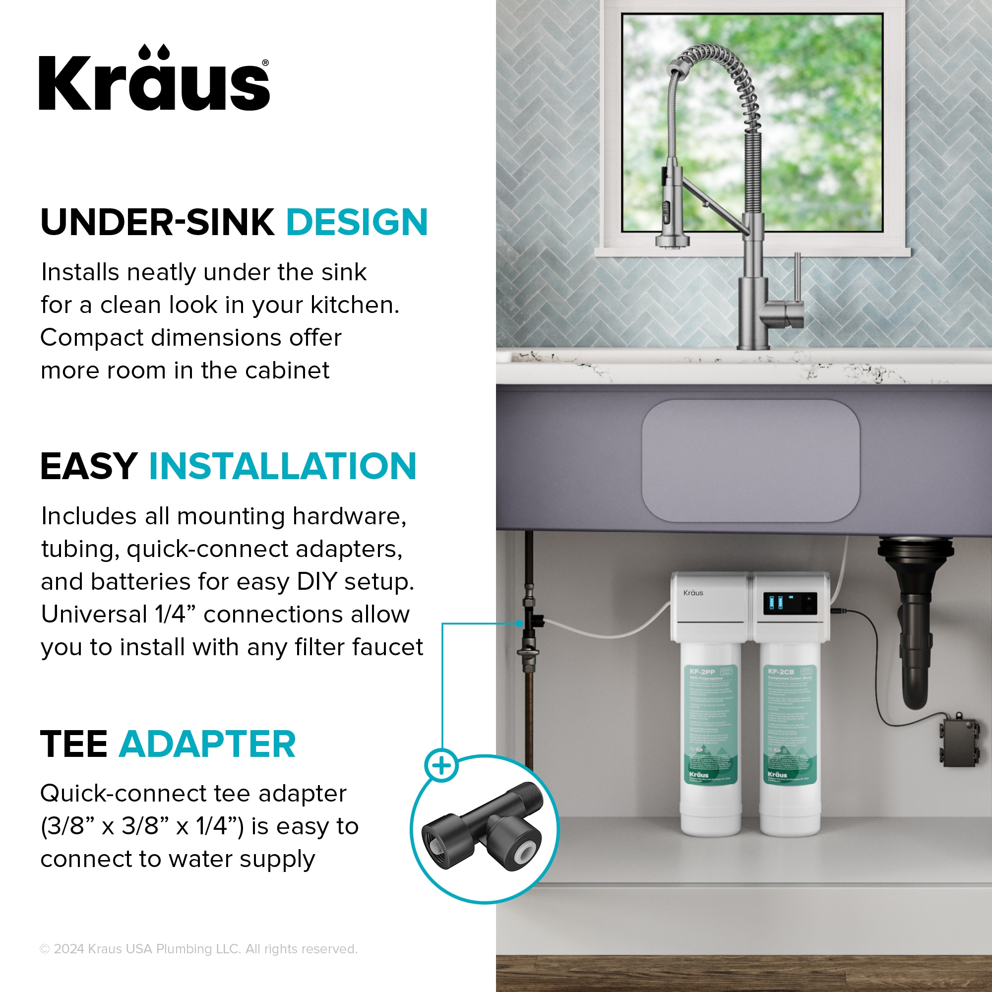 Kraus Purita Dual-stage Carbon Block Under Sink Water Filtration System with Spot Free Stainless Steel Faucet