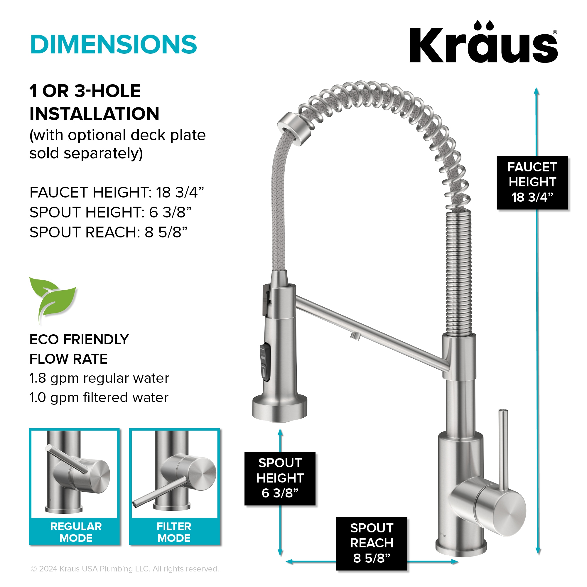 Kraus Purita Dual-stage Carbon Block Under Sink Water Filtration System with Spot Free Stainless Steel Faucet