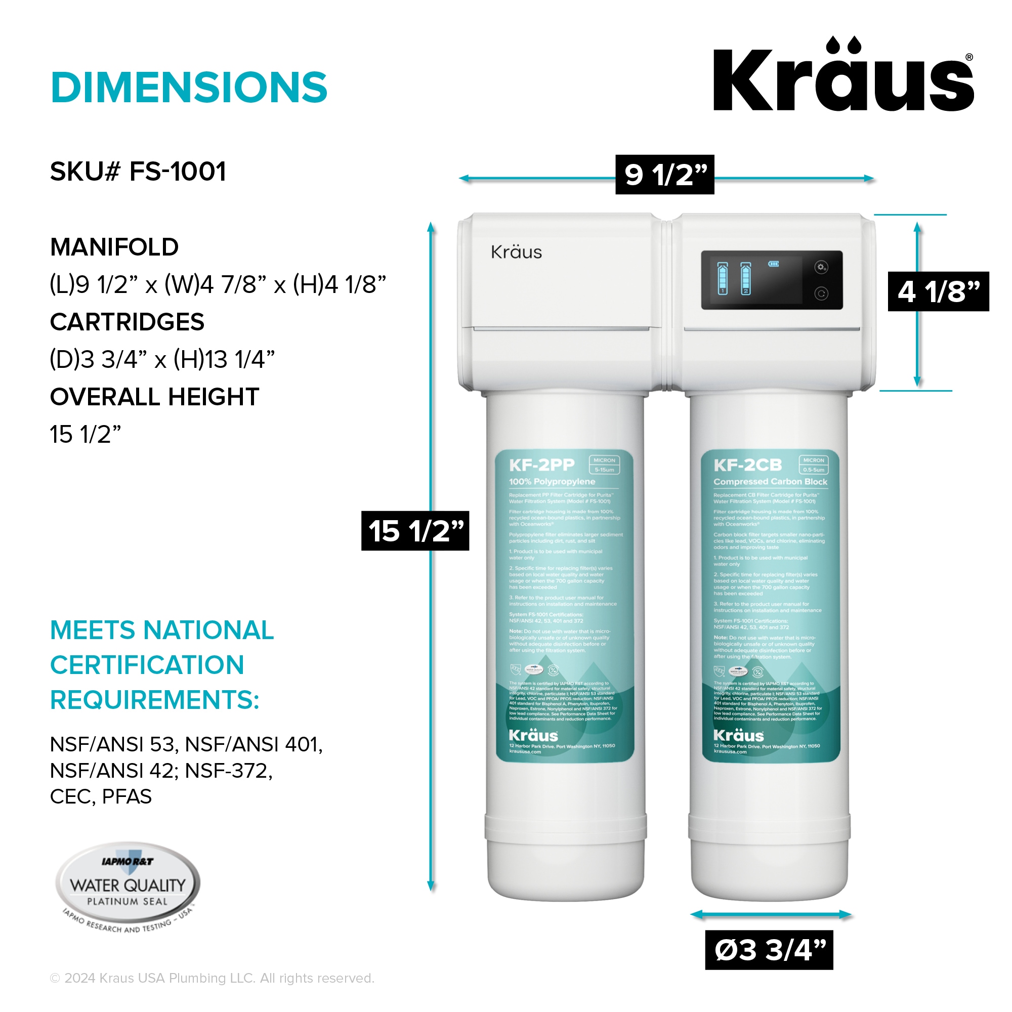 Kraus Purita Dual-stage Carbon Block Under Sink Water Filtration System with Spot Free Stainless Steel Faucet