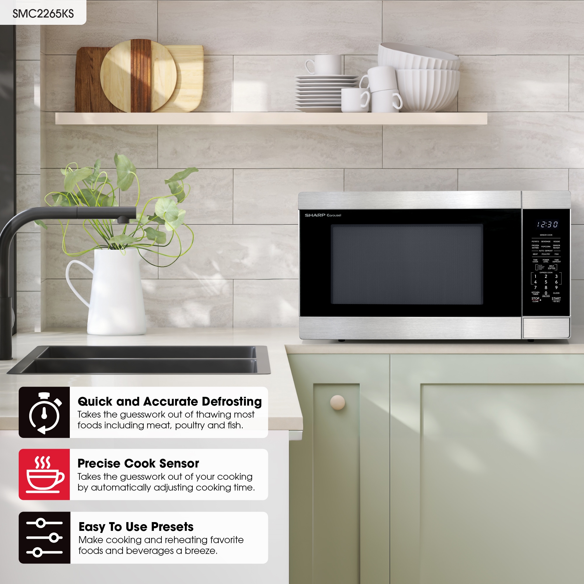 Sharp 2.2-cu ft Large (Greater than 1.5-cu ft) 1200 -Watt Sensor Cooking Controls Countertop Microwave ( Stainless Steel )