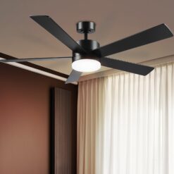 Globe Electric DAYTON 52-in Color-Changing Outdoor Smart Black with Matte Black Blades Ceiling Fan With Light - Remote Included ( 5 -Blade )