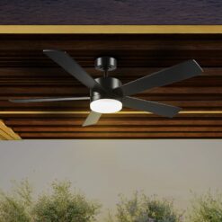 Globe Electric DAYTON 52-in Color-Changing Outdoor Smart Black with Matte Black Blades Ceiling Fan With Light - Remote Included ( 5 -Blade )