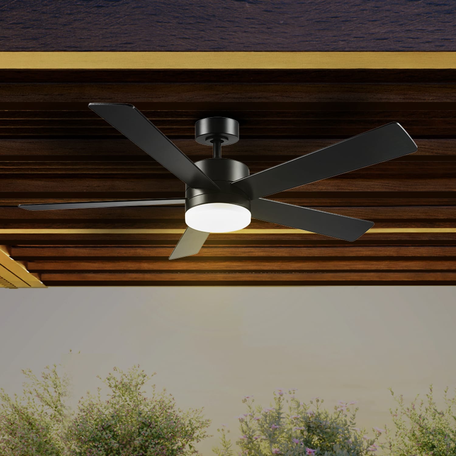 Globe Electric DAYTON 52-in Color-Changing Outdoor Smart Black with Matte Black Blades Ceiling Fan With Light - Remote Included ( 5 -Blade )