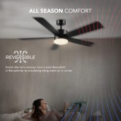 Globe Electric DAYTON 52-in Color-Changing Outdoor Smart Black with Matte Black Blades Ceiling Fan With Light - Remote Included ( 5 -Blade )