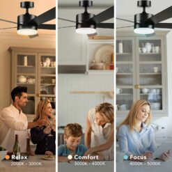 Globe Electric DAYTON 52-in Color-Changing Outdoor Smart Black with Matte Black Blades Ceiling Fan With Light - Remote Included ( 5 -Blade )