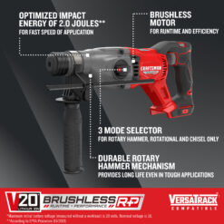 CRAFTSMAN V20 Brushless RP 20-volt max 1-in SDS-plus Variable Speed Cordless Rotary Hammer Drill