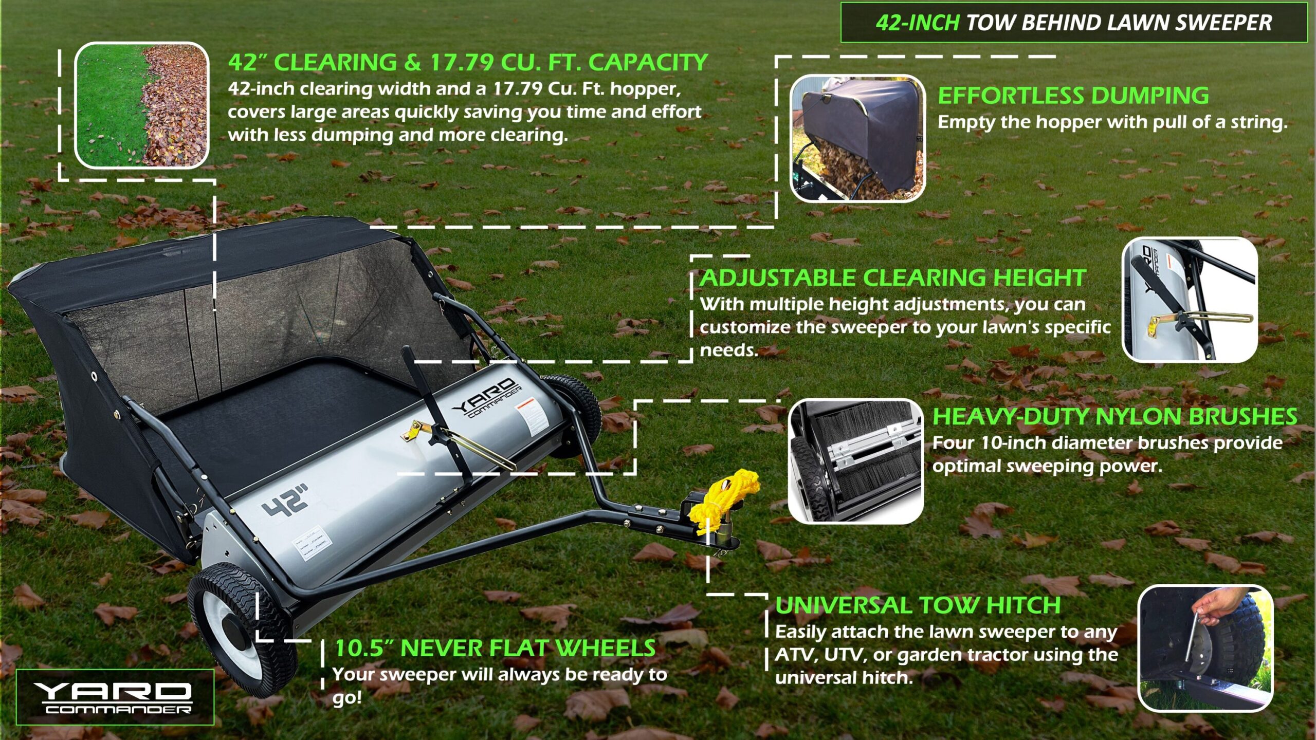 Yard Commander Lawn Sweeper 42-Inches 17.79-Cu. Feet Tow Lawn Sweeper